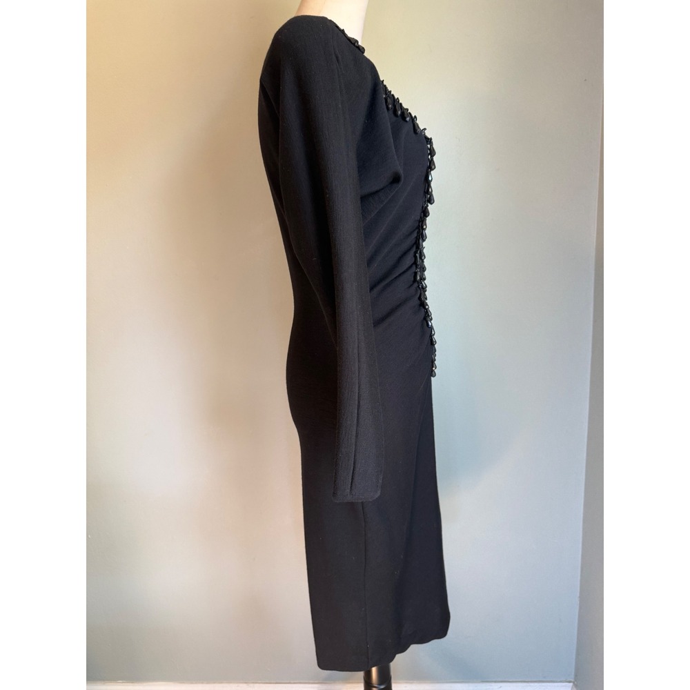 Andrea Jovine Vintage Black Wool Beaded Midi Dress boho whimsi goth dainty y2k s - Picture 4 of 7
